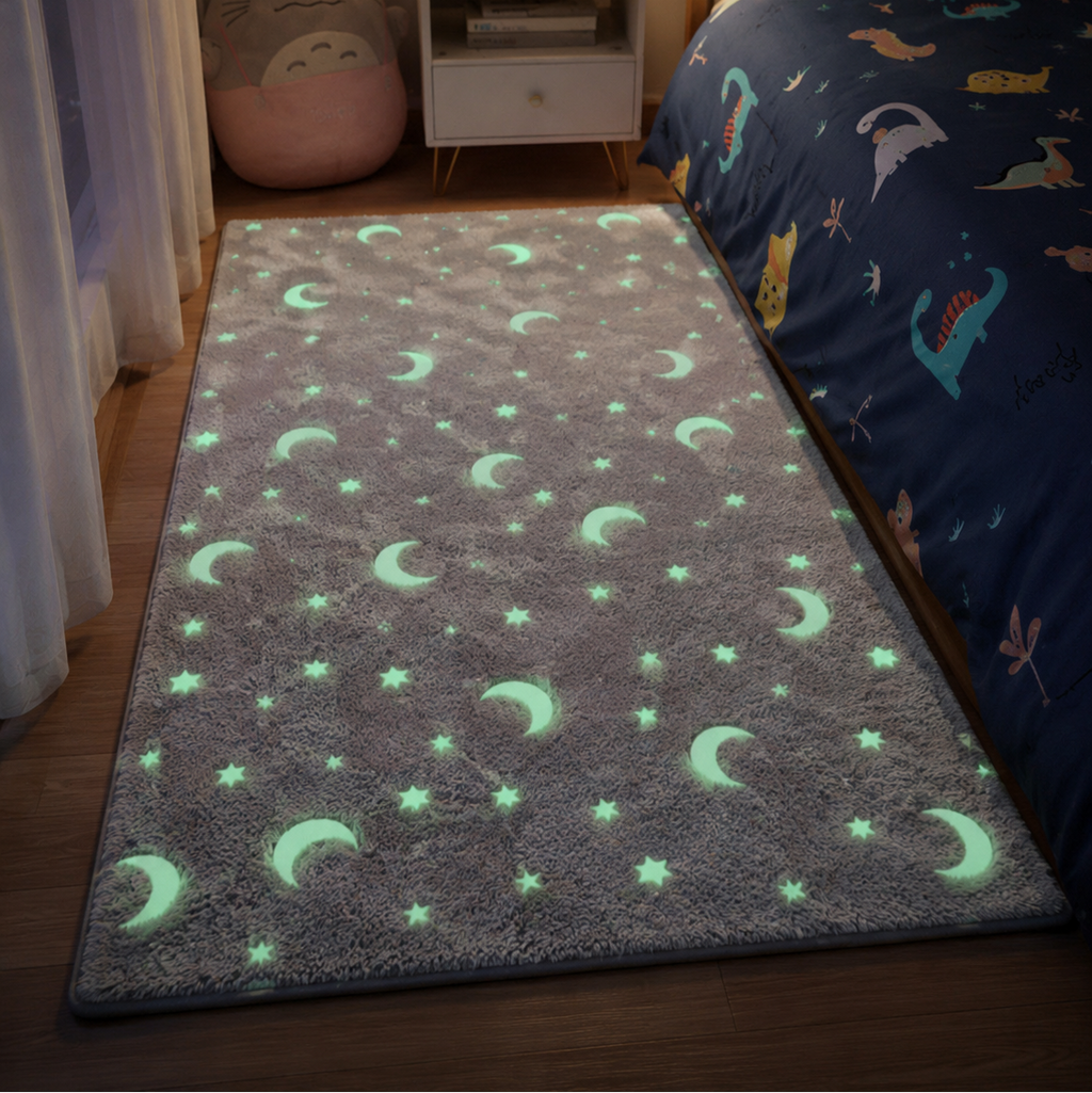 Magical Glow in the Dark Kids Rug with Moon and Star Design