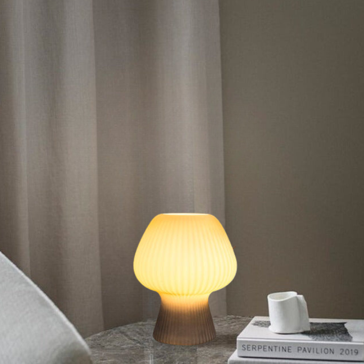 Vintage Bedside Lamp Ribbed Glass Mushroom Table Lamp Dimmable - Image 4
