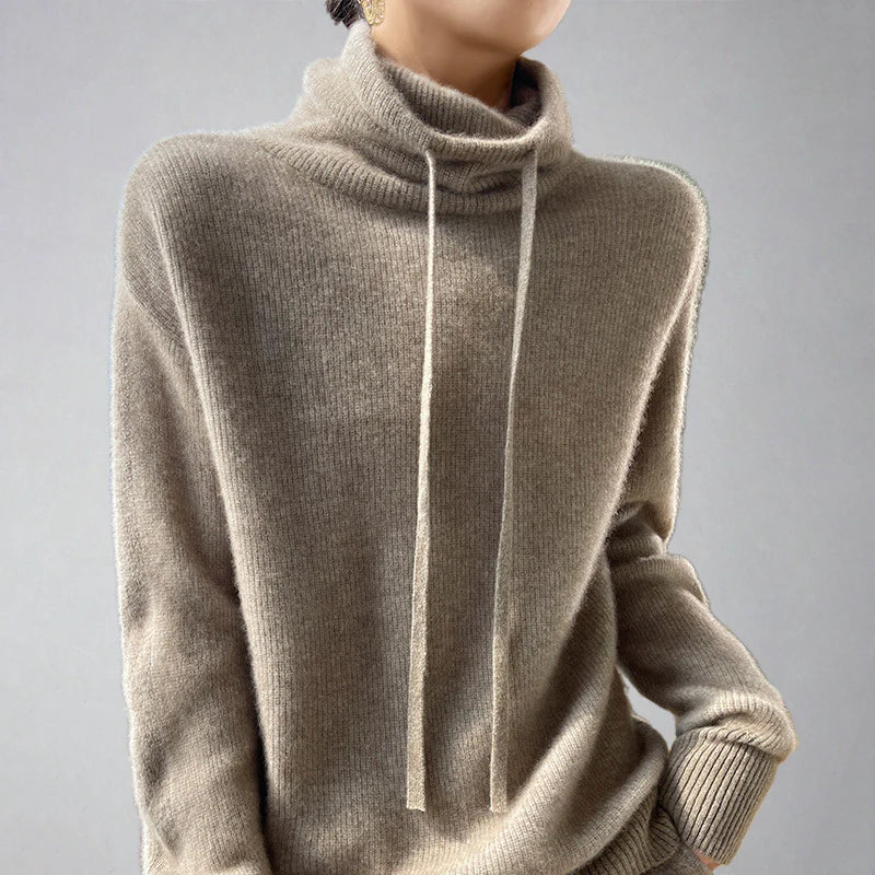 Winter Drawstring Turtleneck Jumper For Women