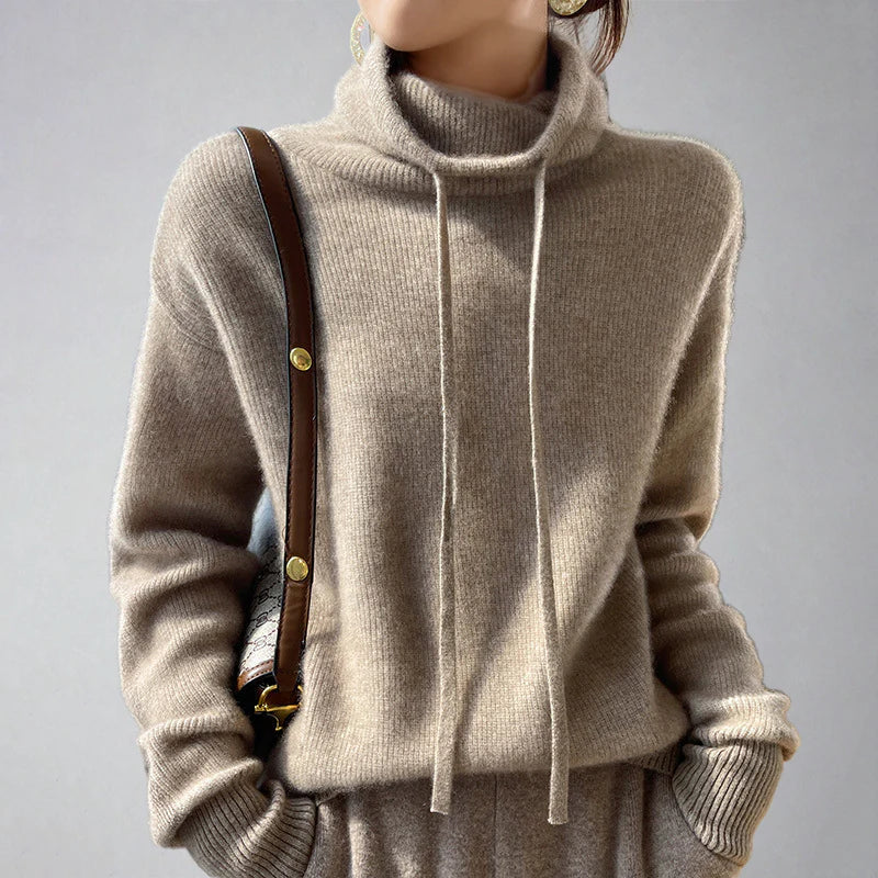 Winter Drawstring Turtleneck Jumper For Women