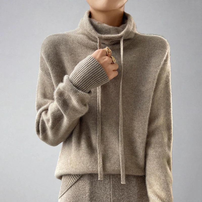 Winter Drawstring Turtleneck Jumper For Women