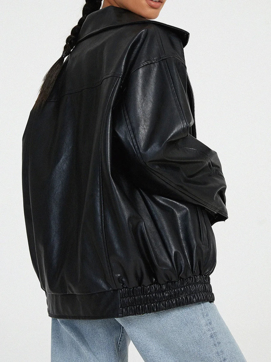 Women’s Oversized Zip-Front Casual Jacket