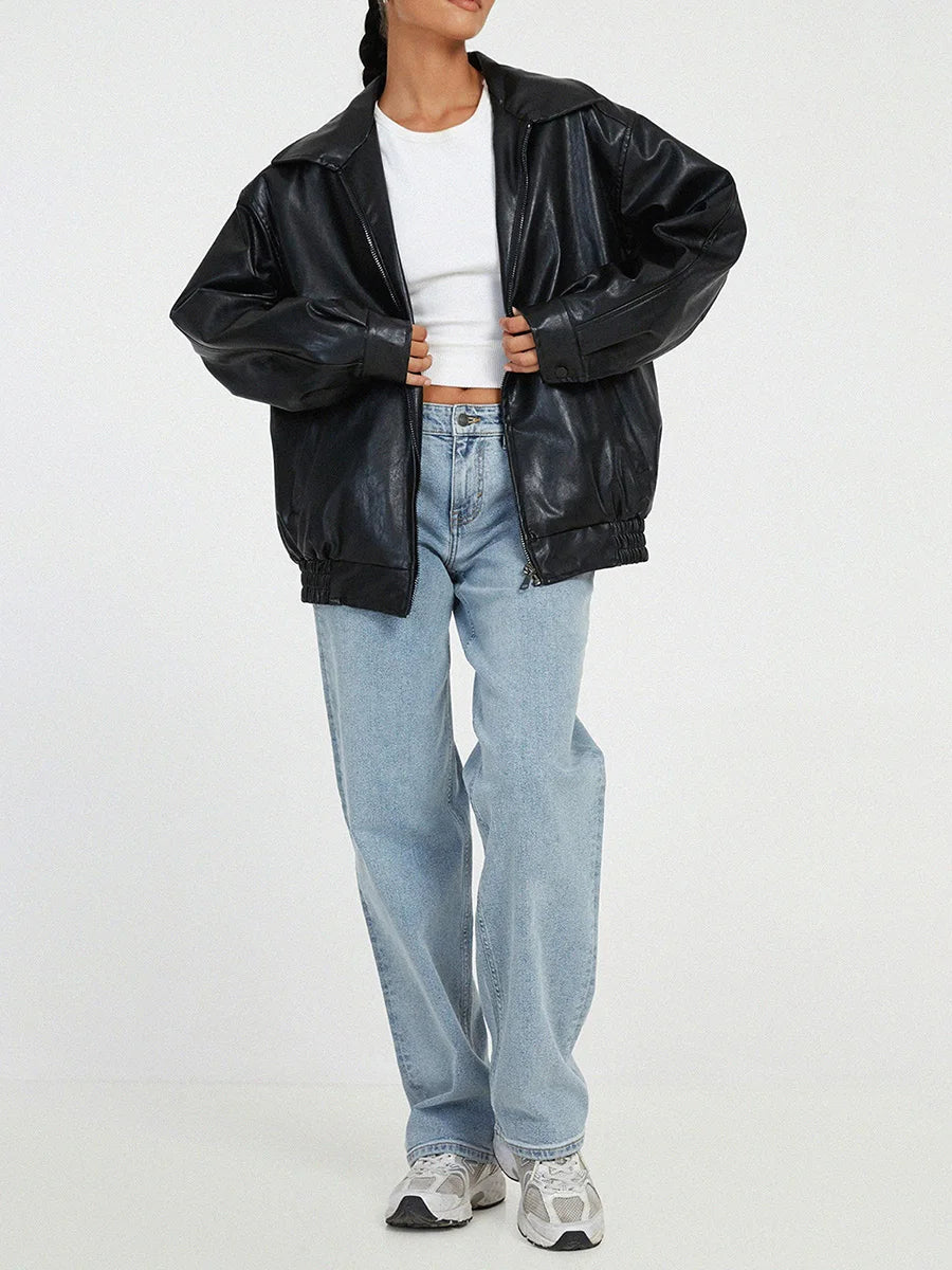 Women’s Oversized Zip-Front Casual Jacket