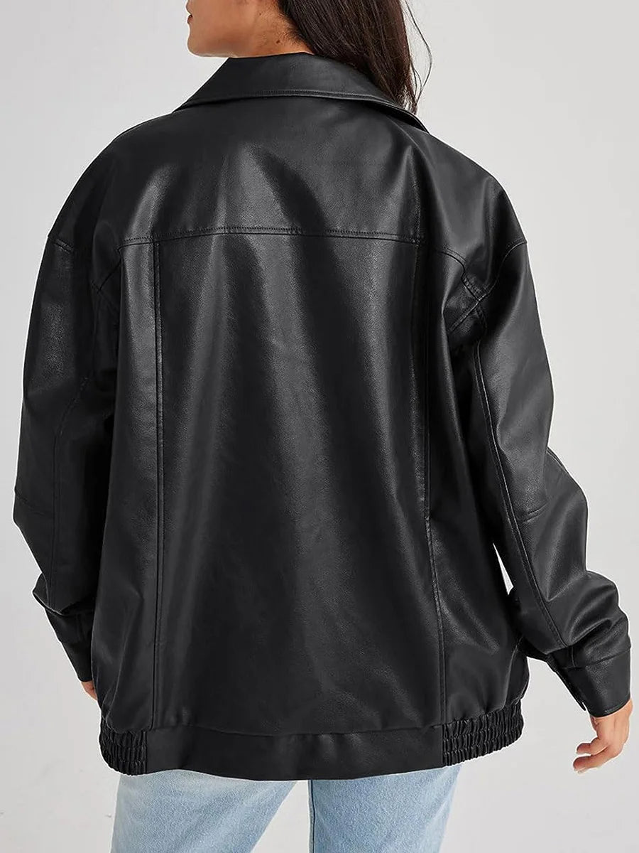 Women’s Oversized Zip-Front Casual Jacket