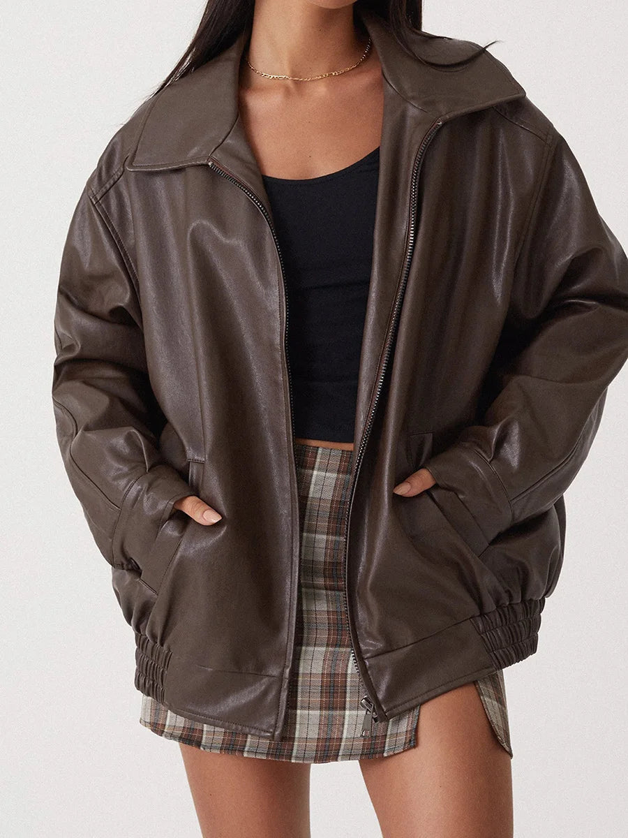 Women’s Oversized Zip-Front Casual Jacket