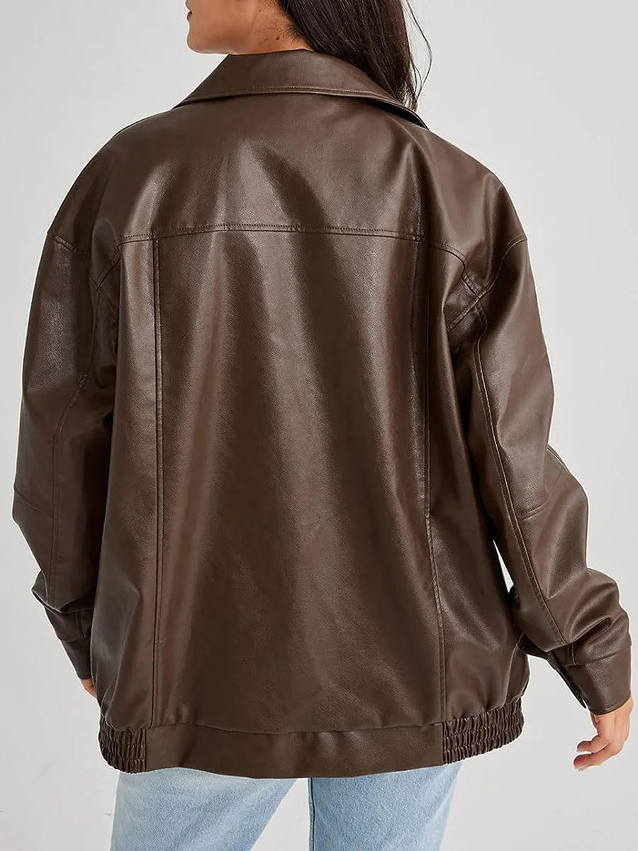 Women’s Oversized Zip-Front Casual Jacket