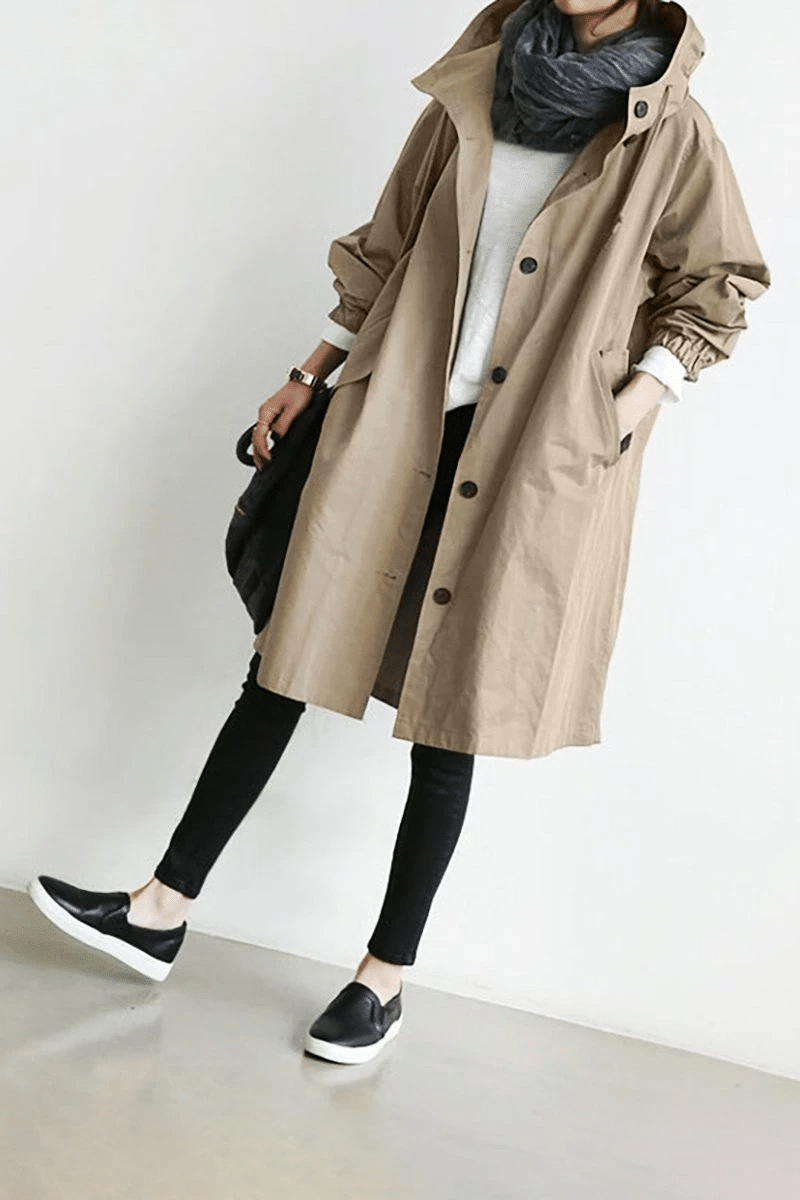 Women's Water-resistant Oversized Warm Buttoned Raincoat for Autumn and Winter
