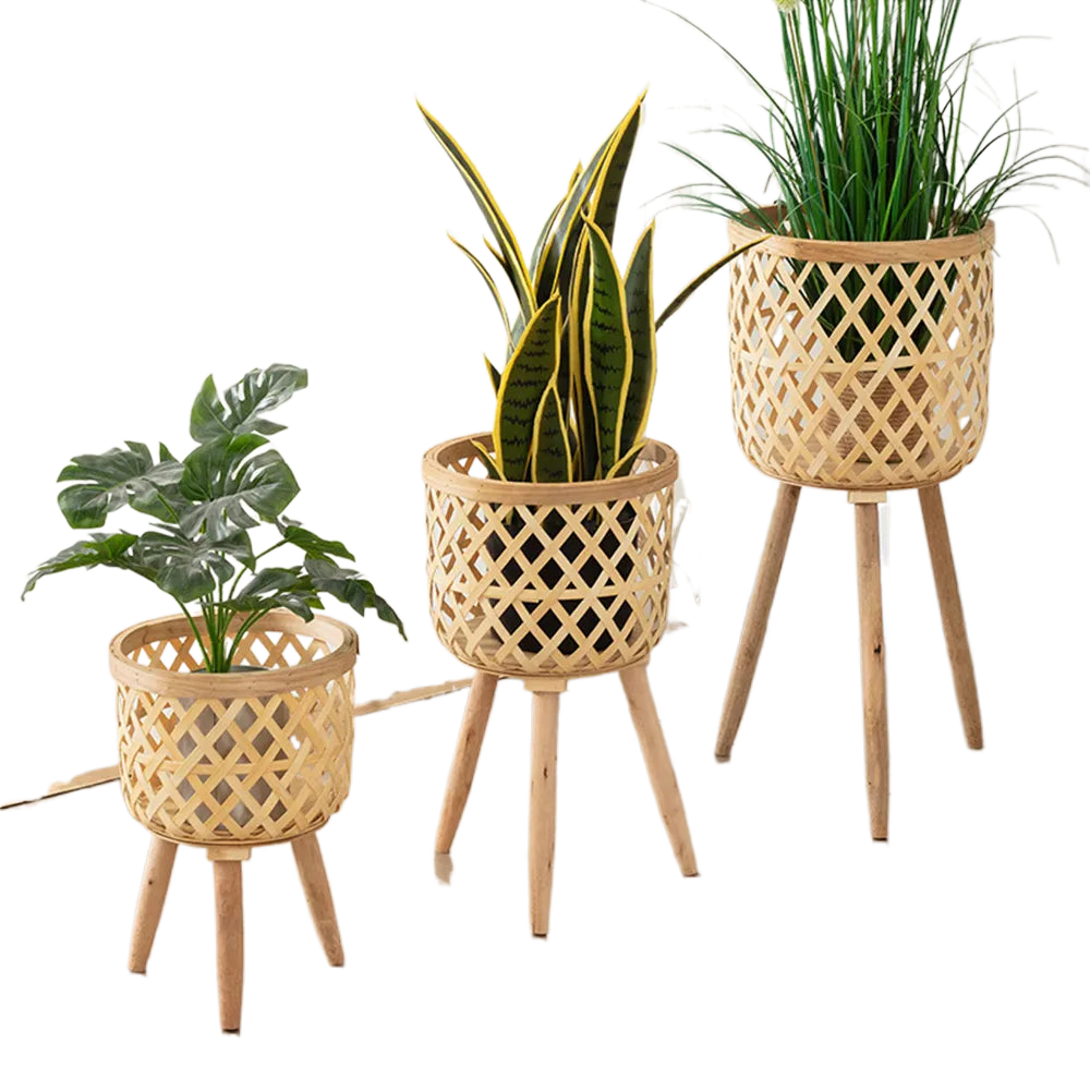 Bamboo Plant Stand Indoor Woven Flower Display Holder Boho Decor - Image 8