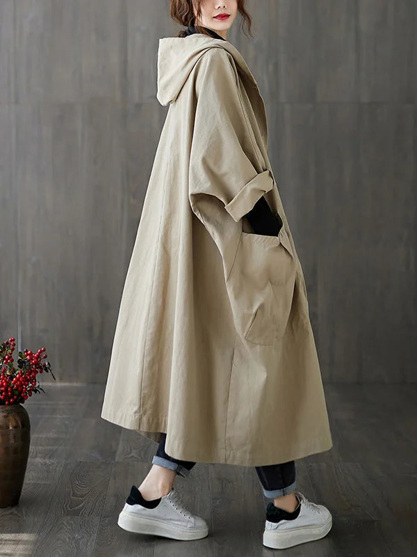 Women's Practical Hooded Long Trench Coat for Cold and Rainy Weather