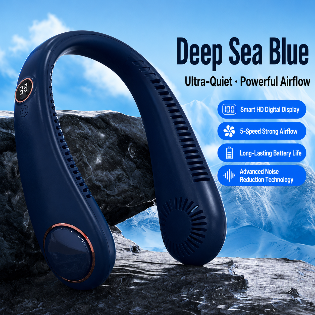 Portable Neck Fan Bladeless Wearable Hands-Free Cooling 5-Speed LED Display