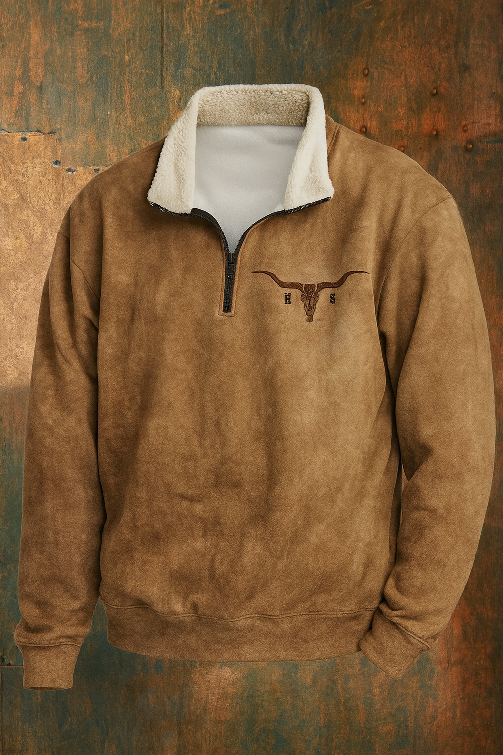 Men's Warm Stand-up Collar Western Sweater with Quarter-Zip