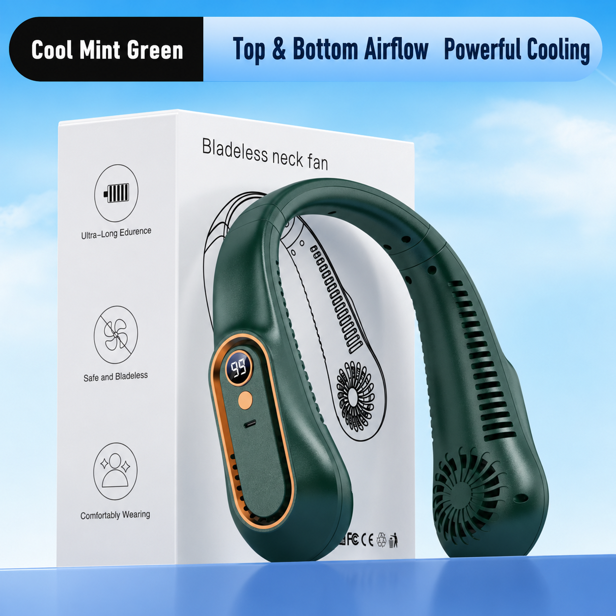 Portable Neck Fan Bladeless Wearable Hands-Free Cooling 5-Speed LED Display