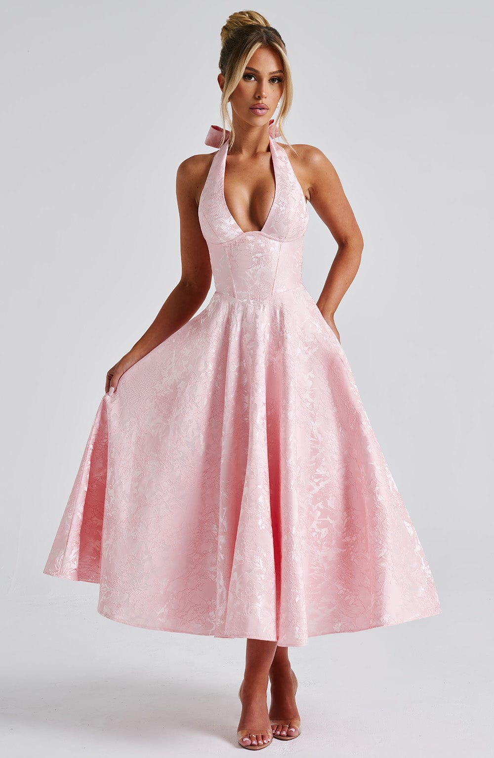 Women’s Chic Polished Halter Midi Wedding Guest Dresses