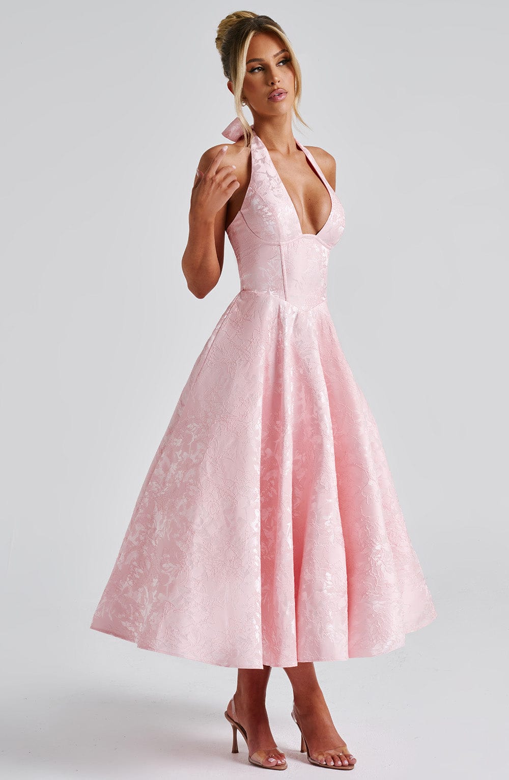 Women’s Chic Polished Halter Midi Wedding Guest Dresses