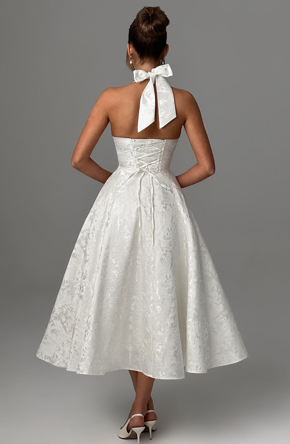 Women’s Chic Polished Halter Midi Wedding Guest Dresses