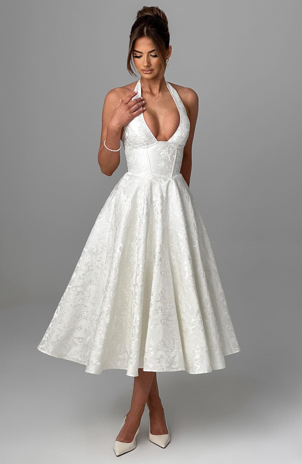 Women’s Chic Polished Halter Midi Wedding Guest Dresses