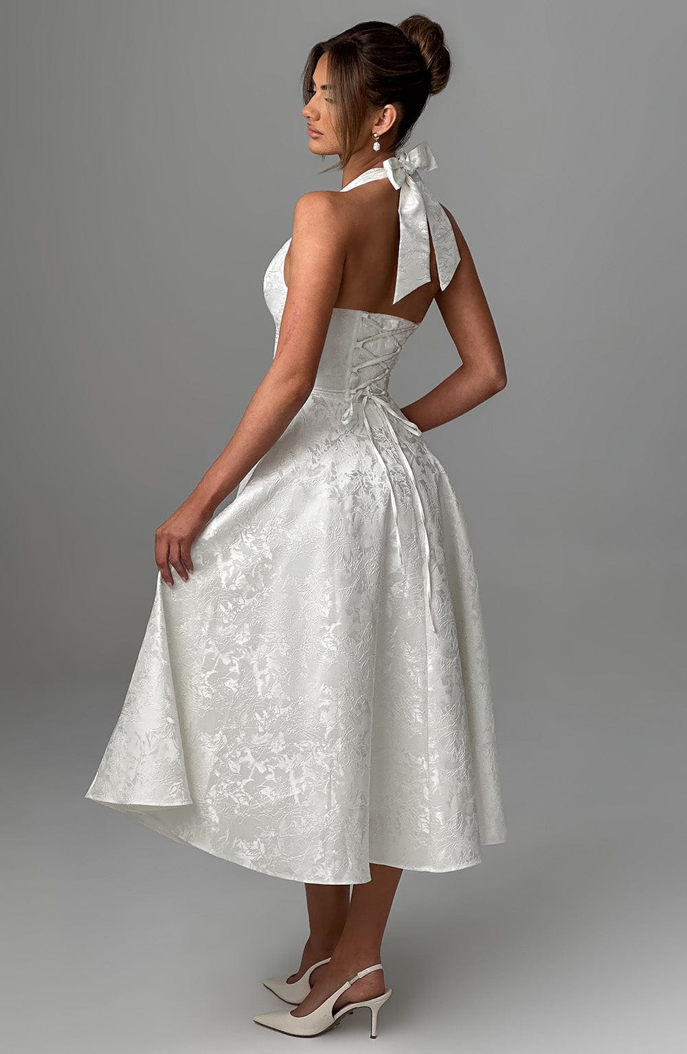 Women’s Chic Polished Halter Midi Wedding Guest Dresses
