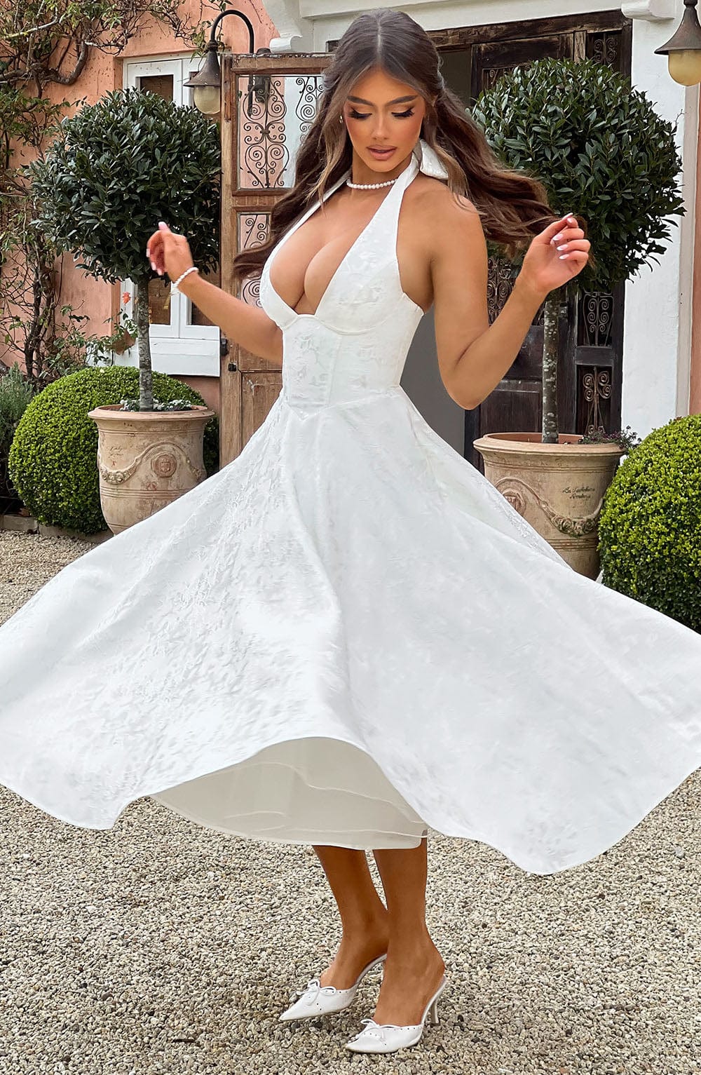 Women’s Chic Polished Halter Midi Wedding Guest Dresses