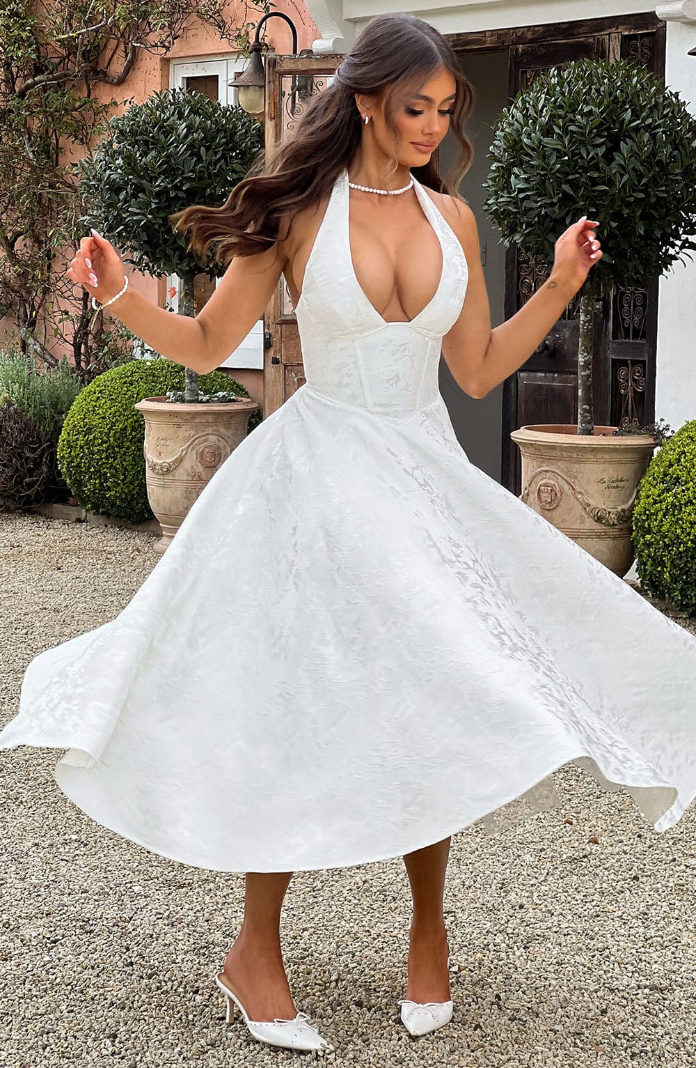 Women’s Chic Polished Halter Midi Wedding Guest Dresses