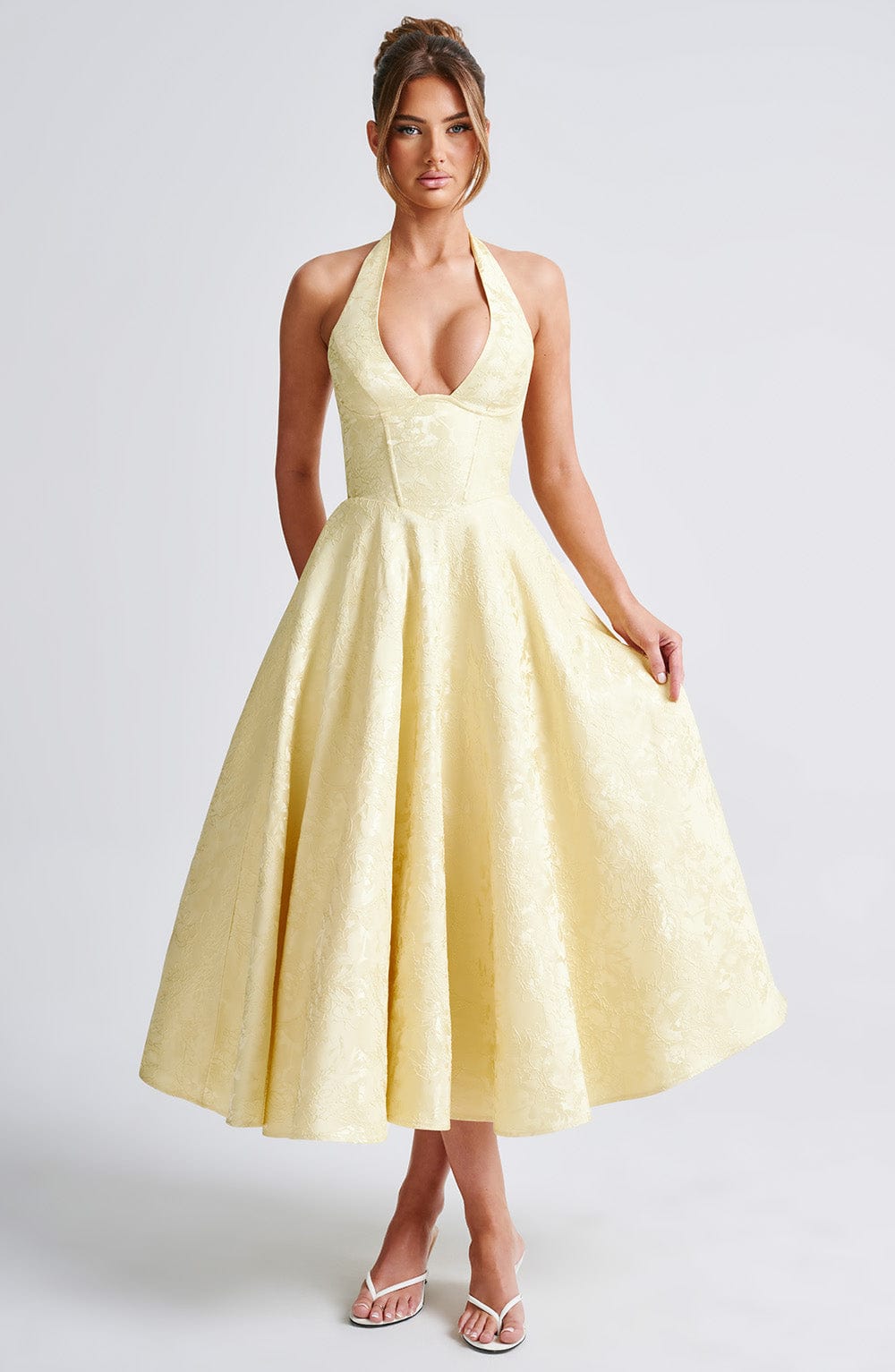 Women’s Chic Polished Halter Midi Wedding Guest Dresses
