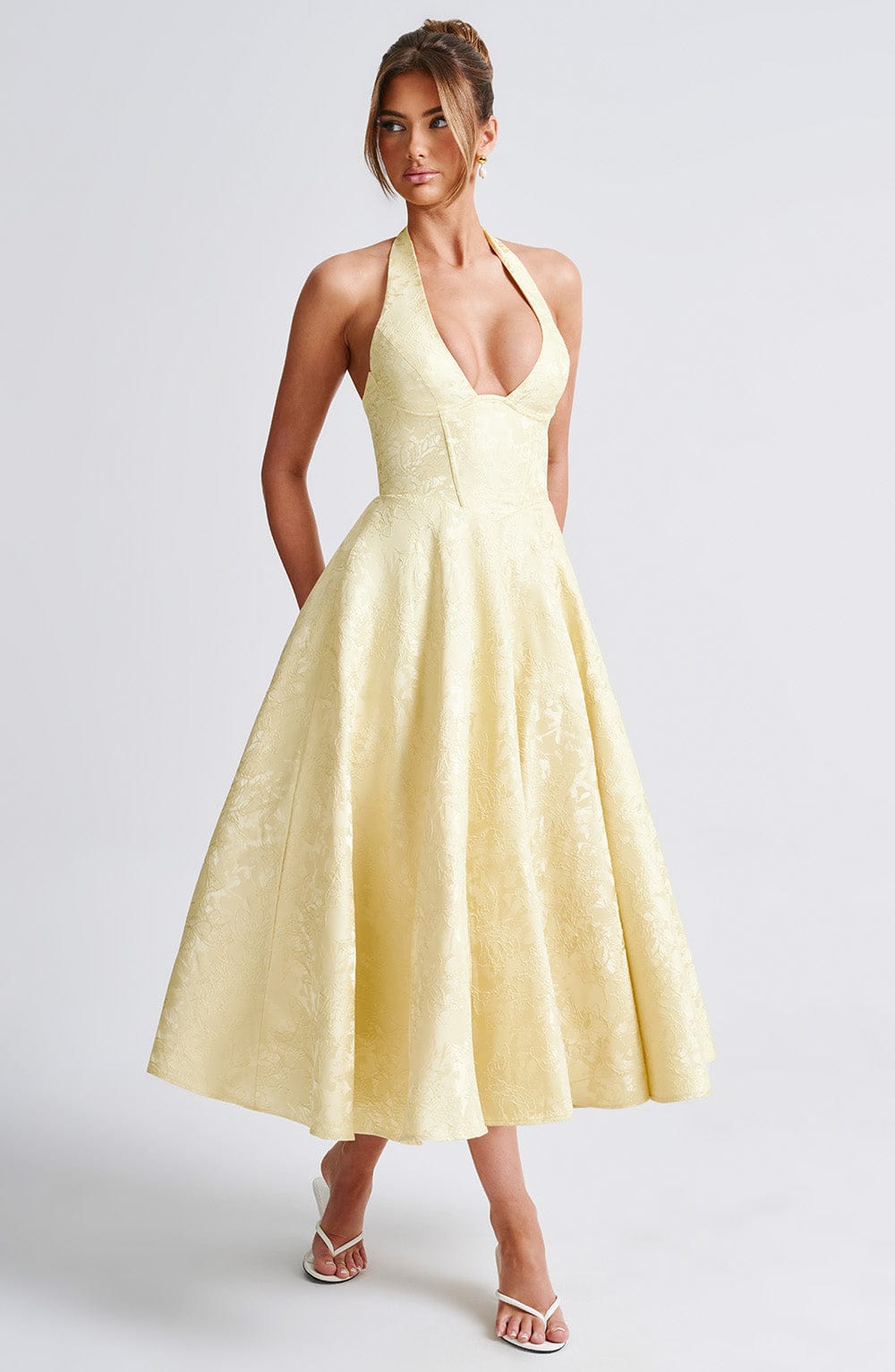 Women’s Chic Polished Halter Midi Wedding Guest Dresses