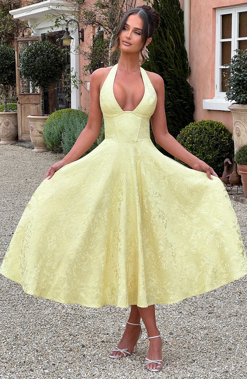 Women’s Chic Polished Halter Midi Wedding Guest Dresses