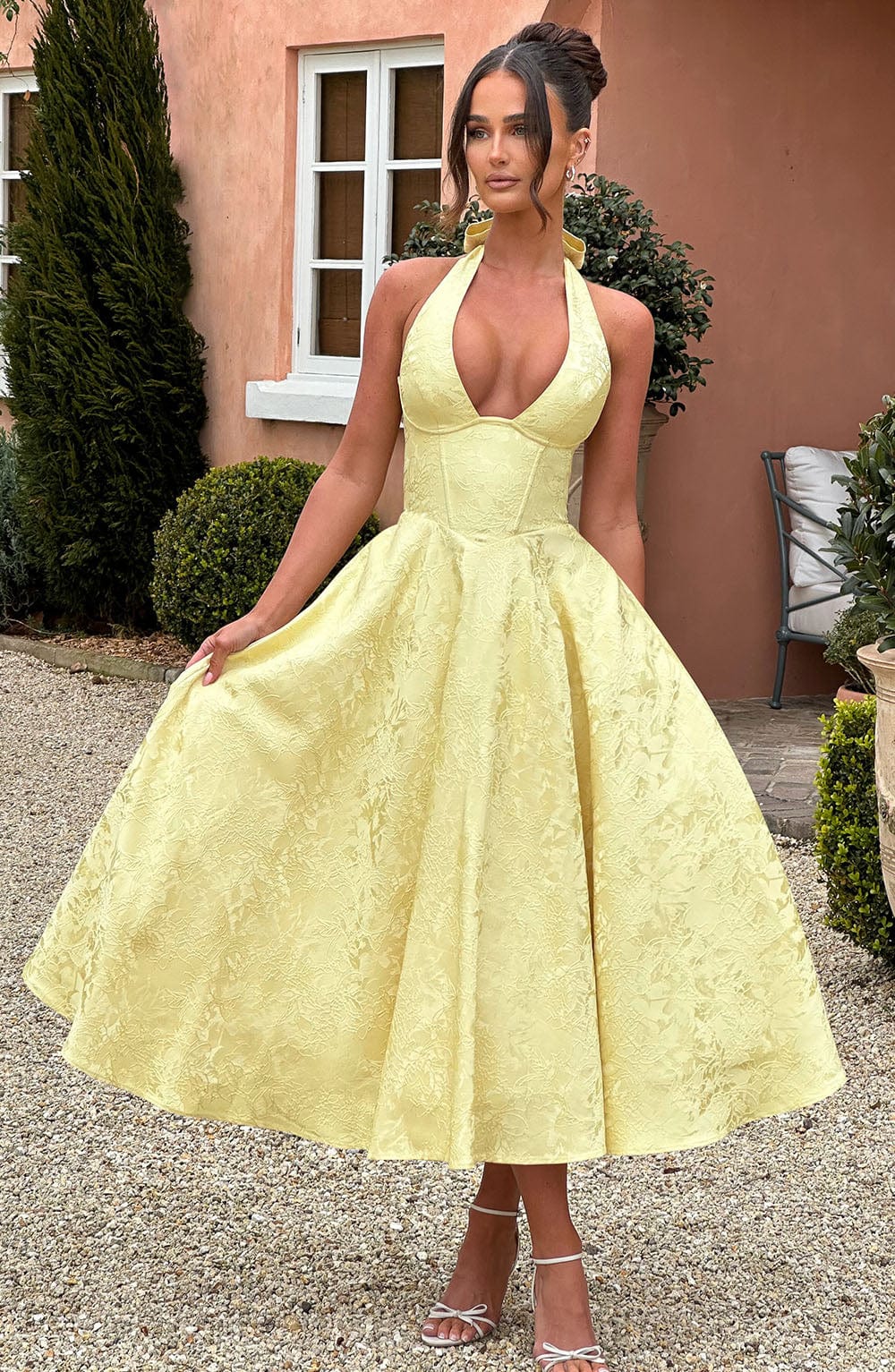 Women’s Chic Polished Halter Midi Wedding Guest Dresses