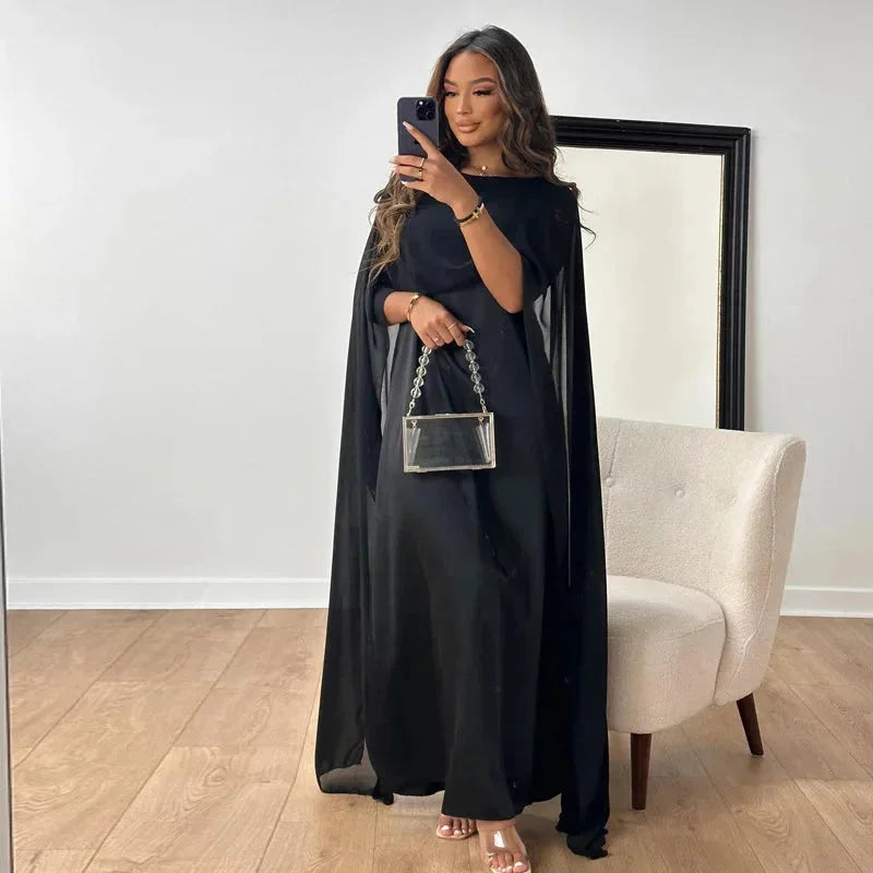 Women's Stunning Cape Maxi Party Formal Wedding Guest Dress