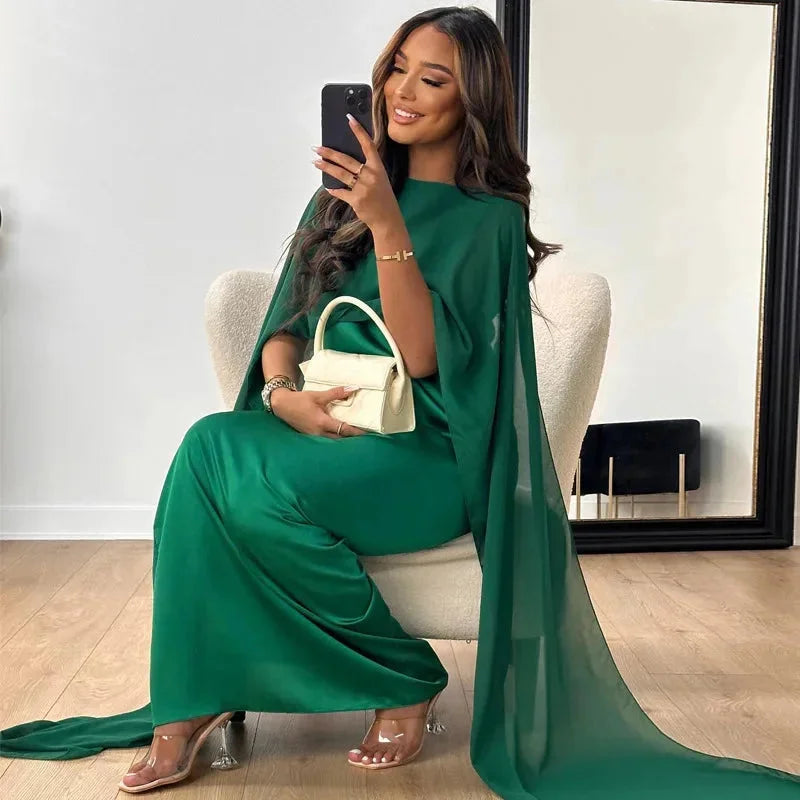 Women's Stunning Cape Maxi Party Formal Wedding Guest Dress