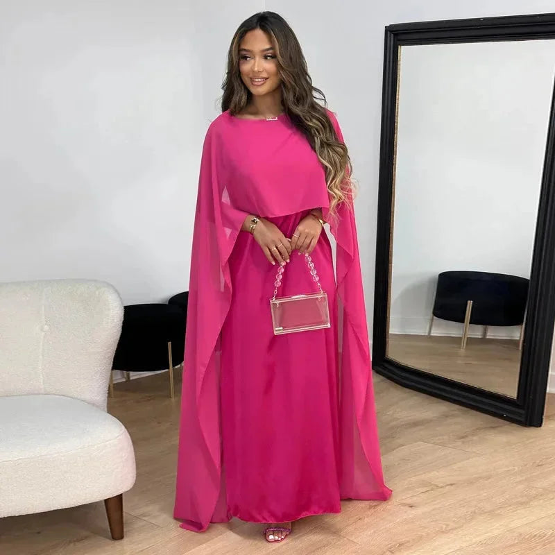 Women's Stunning Cape Maxi Party Formal Wedding Guest Dress