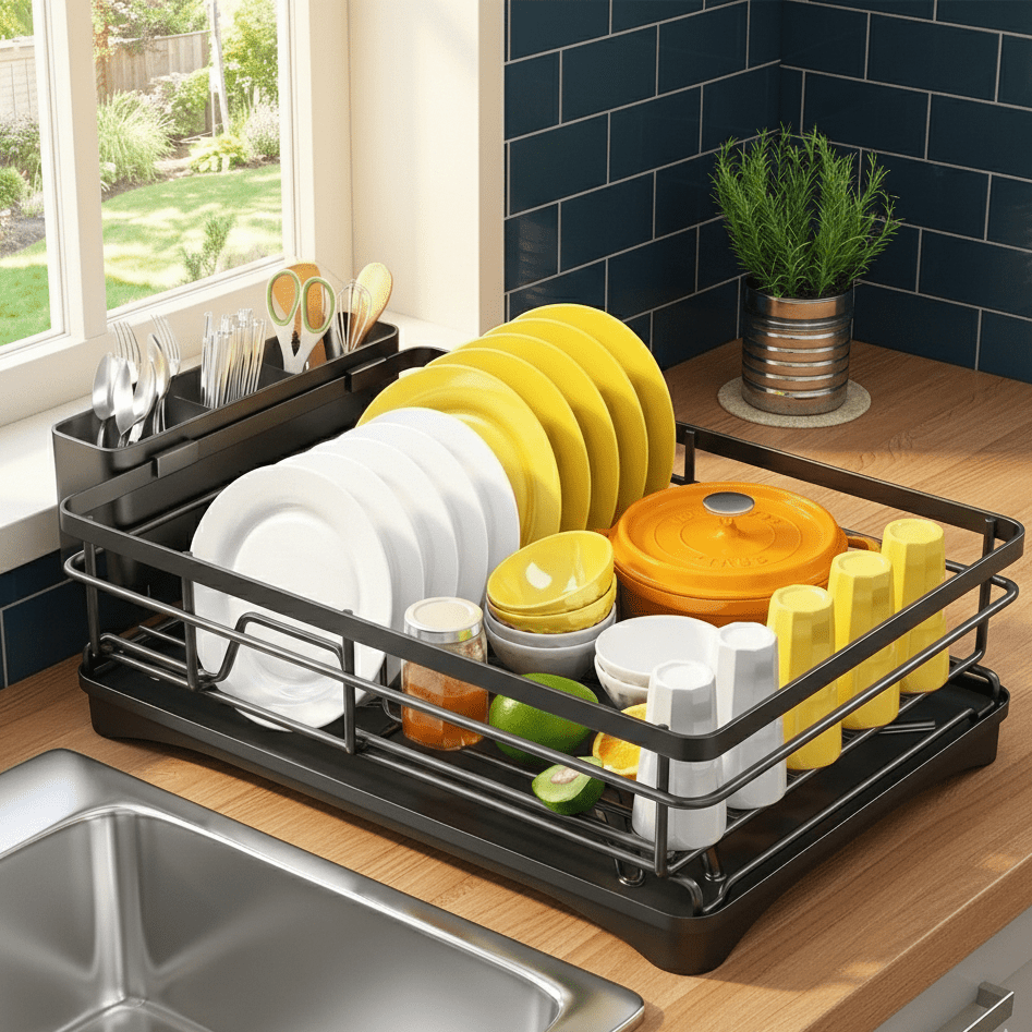 Expandable Dish Drying Rack Integrated Drip Tray - Image 2