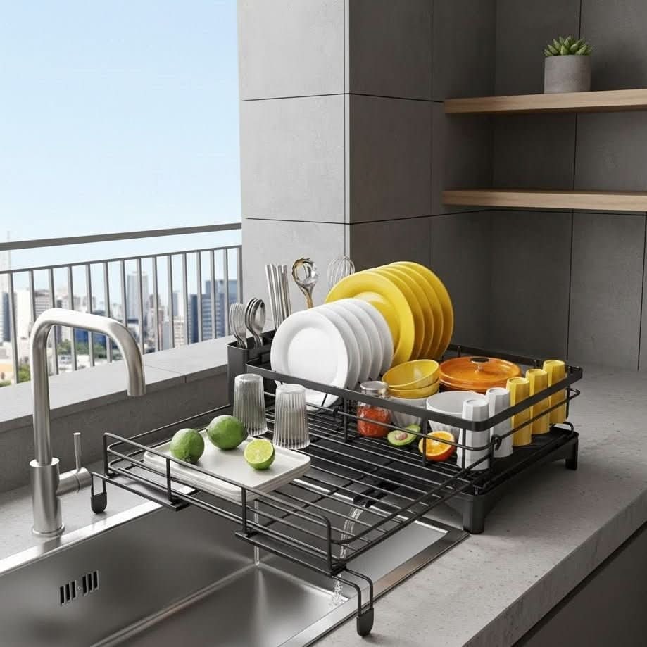 Expandable Dish Drying Rack Integrated Drip Tray - Image 3