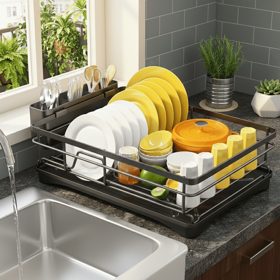 Expandable Dish Drying Rack Integrated Drip Tray - Image 4