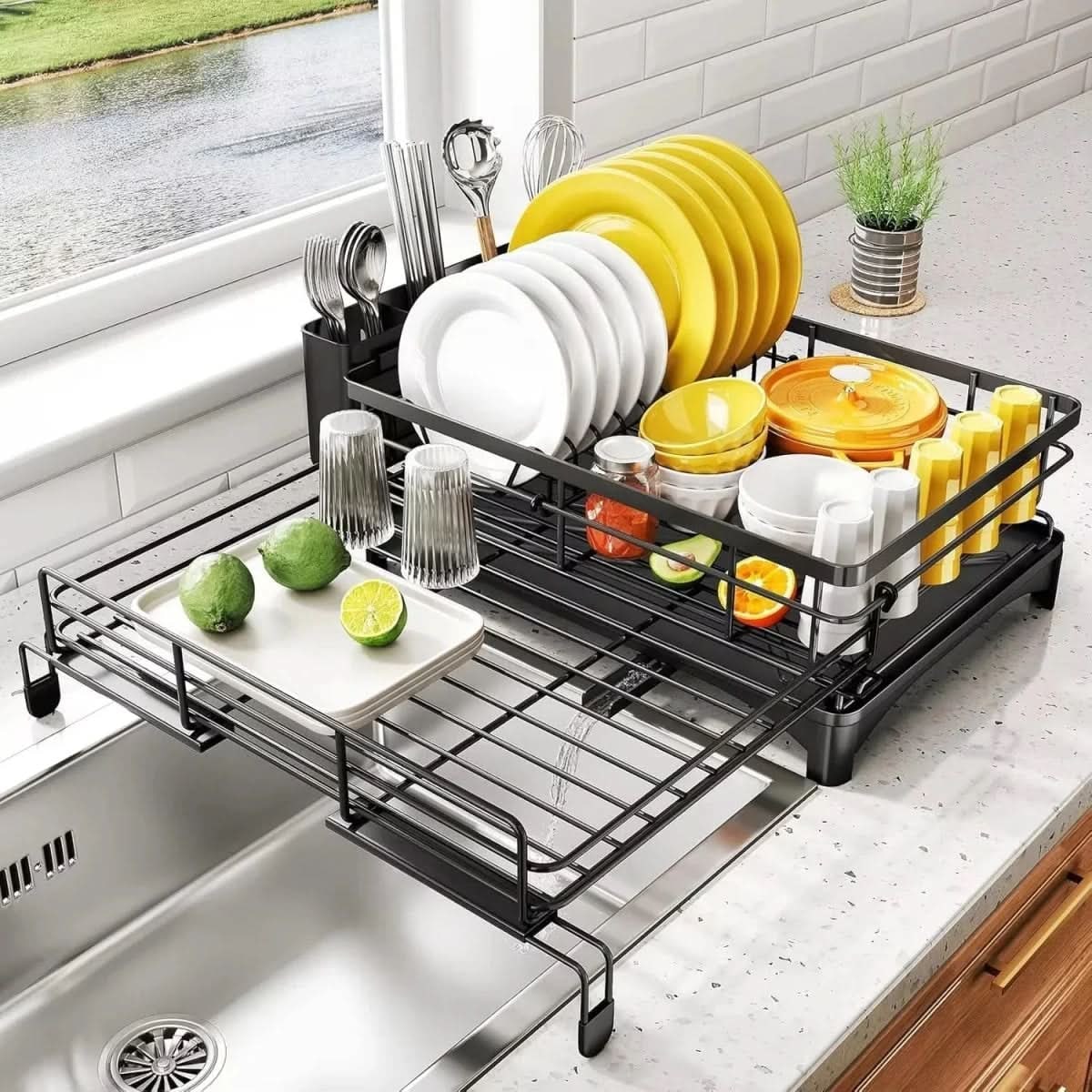 Expandable Dish Drying Rack Integrated Drip Tray - Image 5