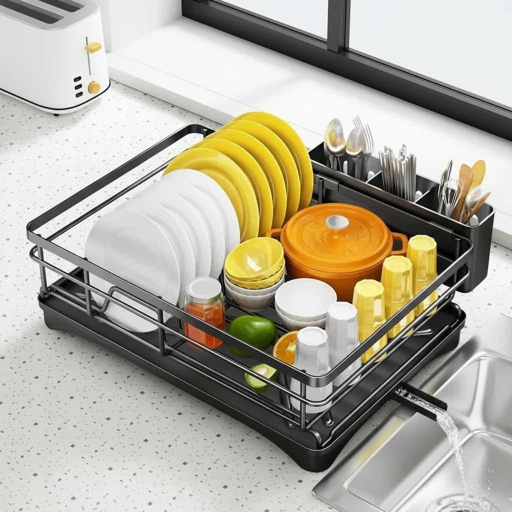 Expandable Dish Drying Rack Integrated Drip Tray - Image 6