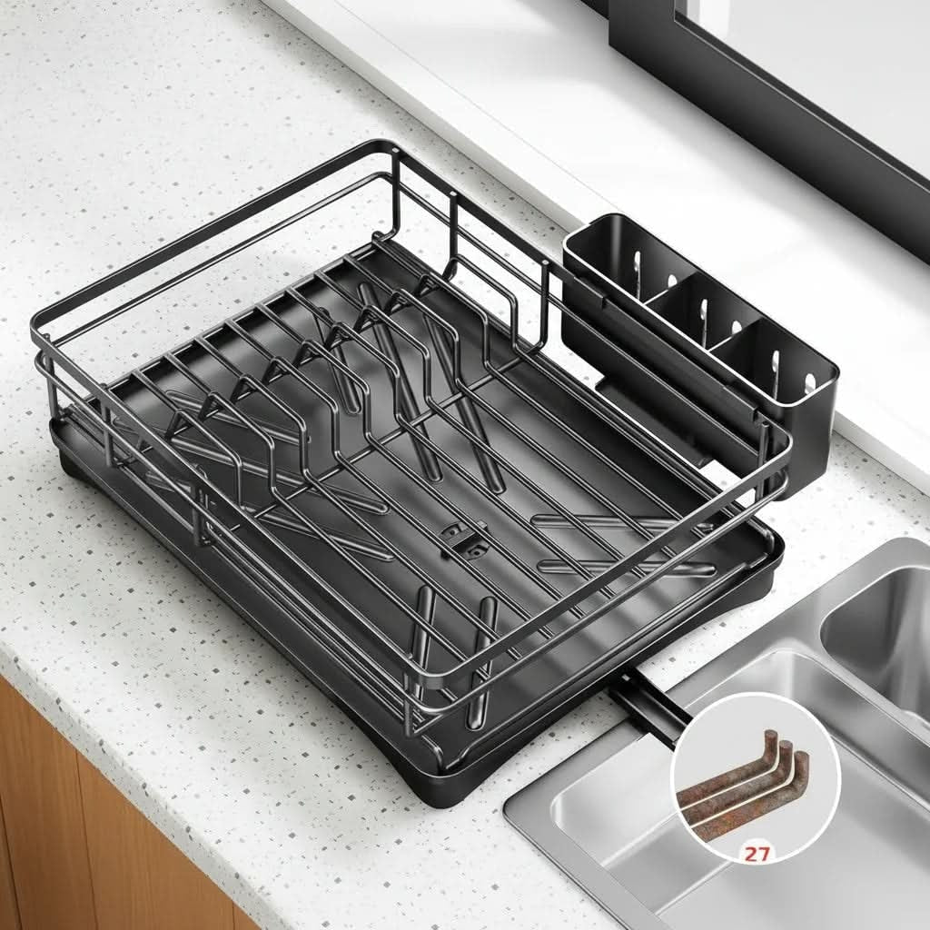 Expandable Dish Drying Rack Integrated Drip Tray - Image 7