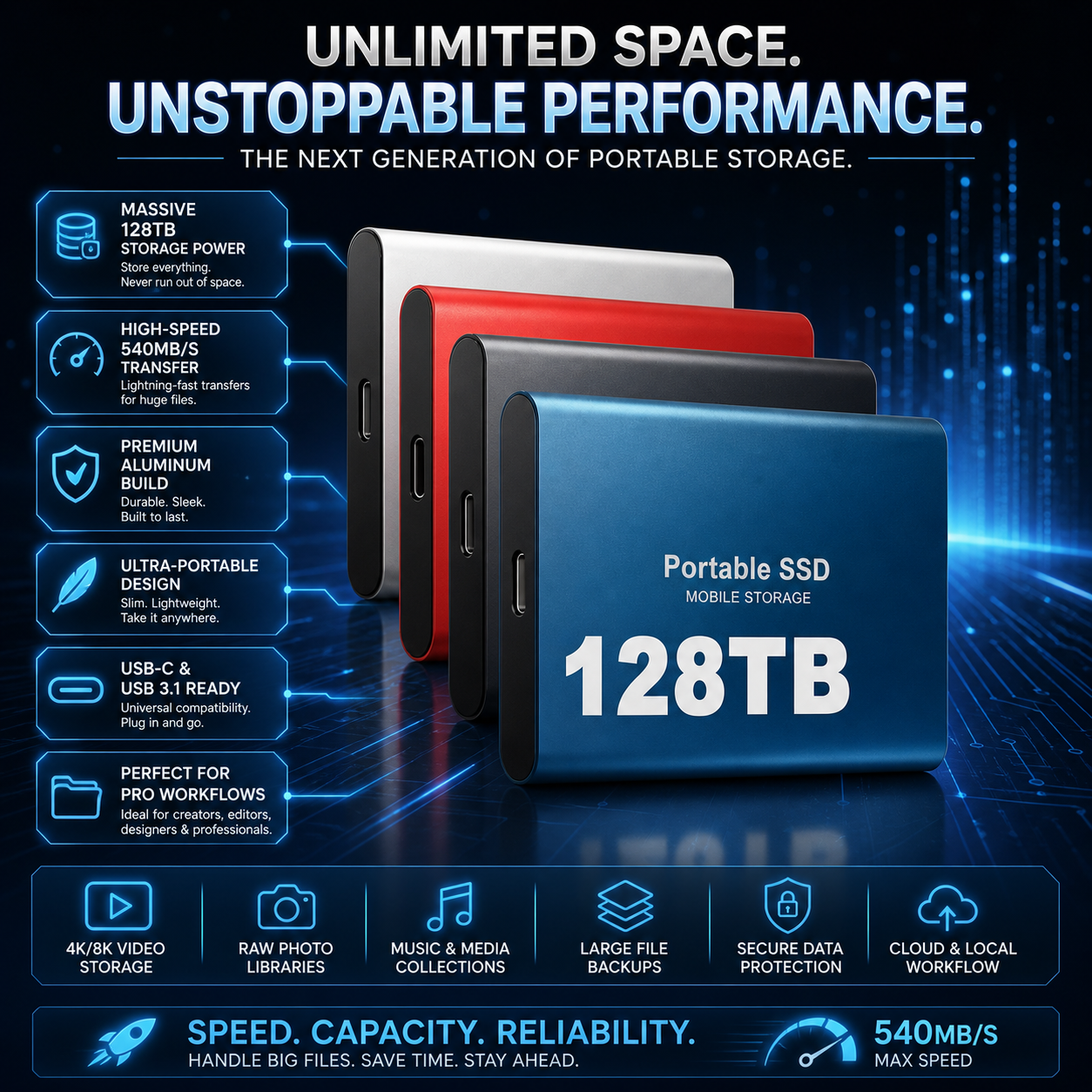 Portable SSD External High Speed USB Solid State Drive Aluminum Storage - Image 6