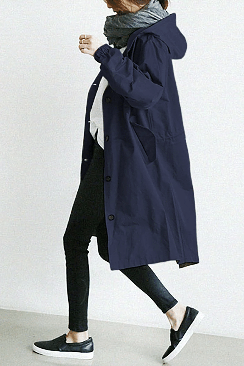 Women's Water-resistant Oversized Warm Buttoned Raincoat for Autumn and Winter