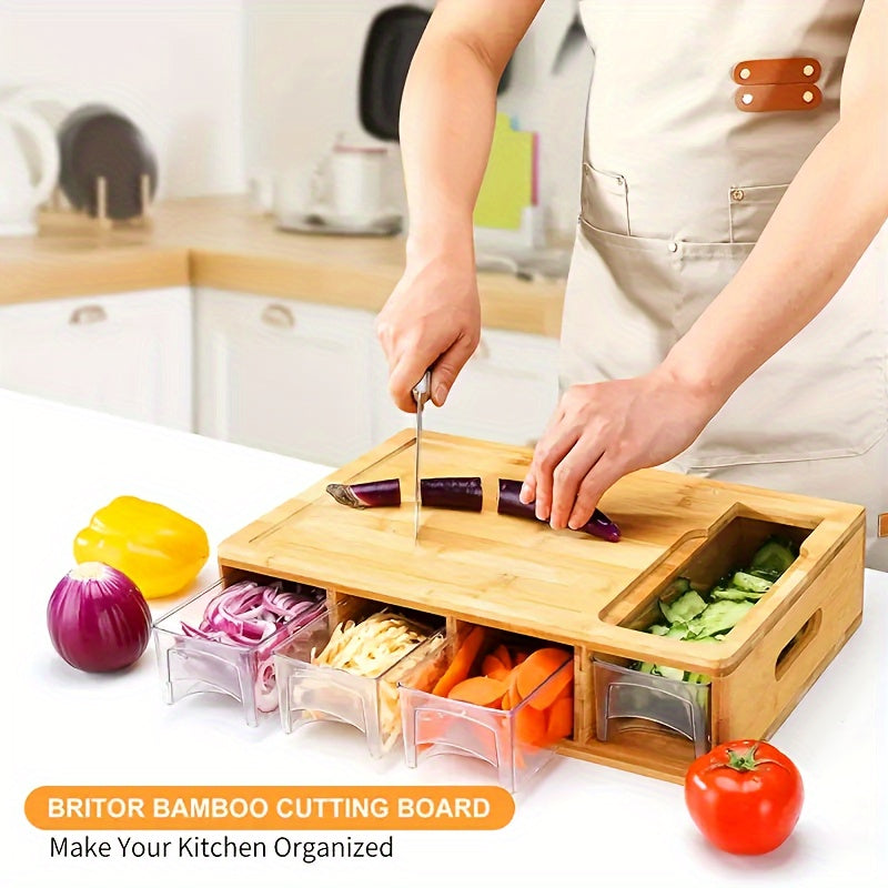 Bamboo Cutting Board Storage Trays Graters Kitchen Prep Station - Image 2