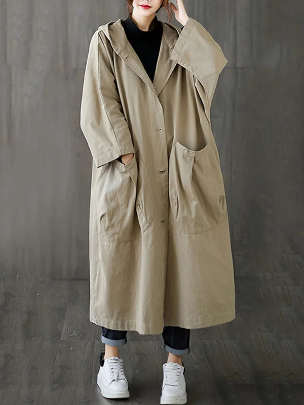Women's Practical Hooded Long Trench Coat for Cold and Rainy Weather