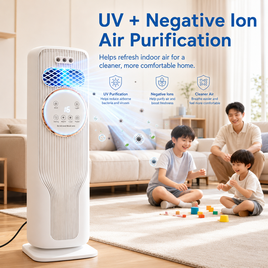 Cold, Warm Air Conditioning Fan 4-in-1 Portable Air Cooler, Heater, Humidifier & Blower