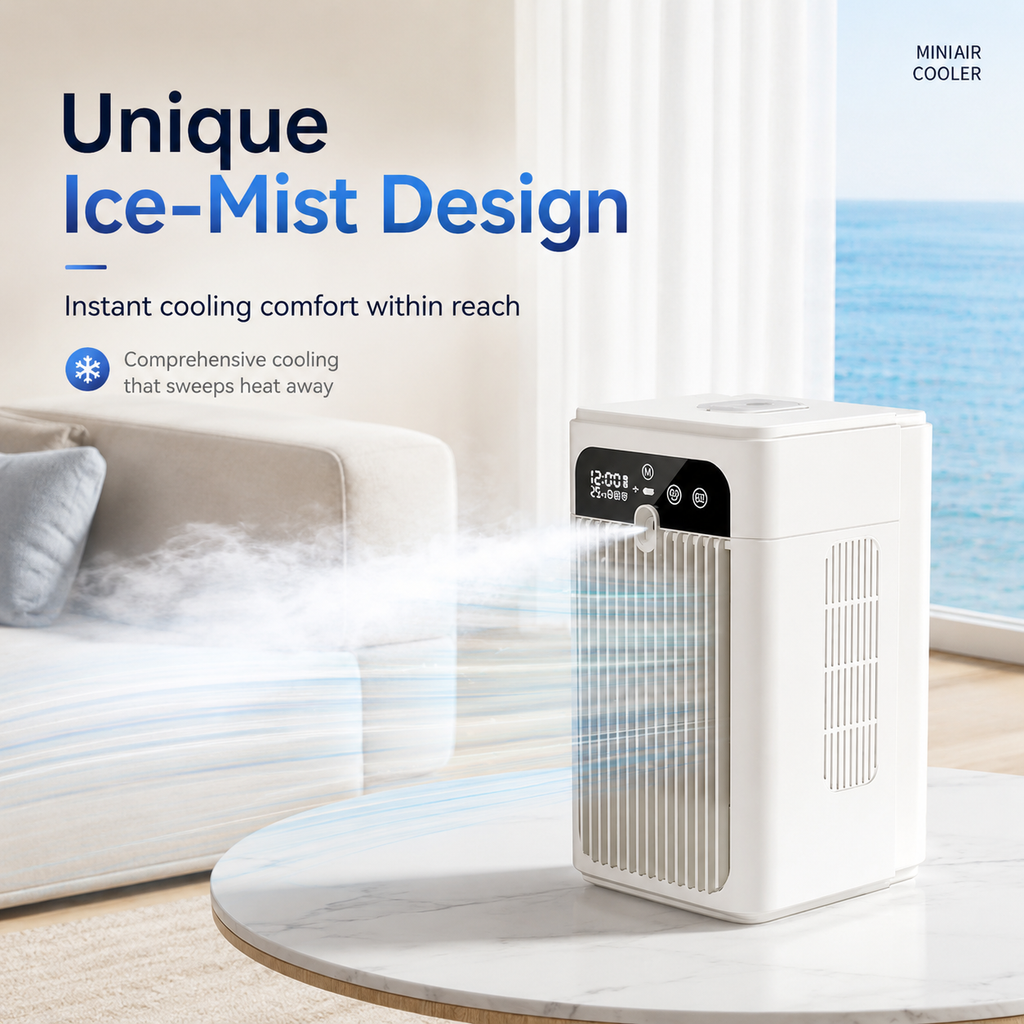Mini Desktop Air Cooler Fan - Portable Mist Cooling Fan with 370mL Water Tank & Touch Display