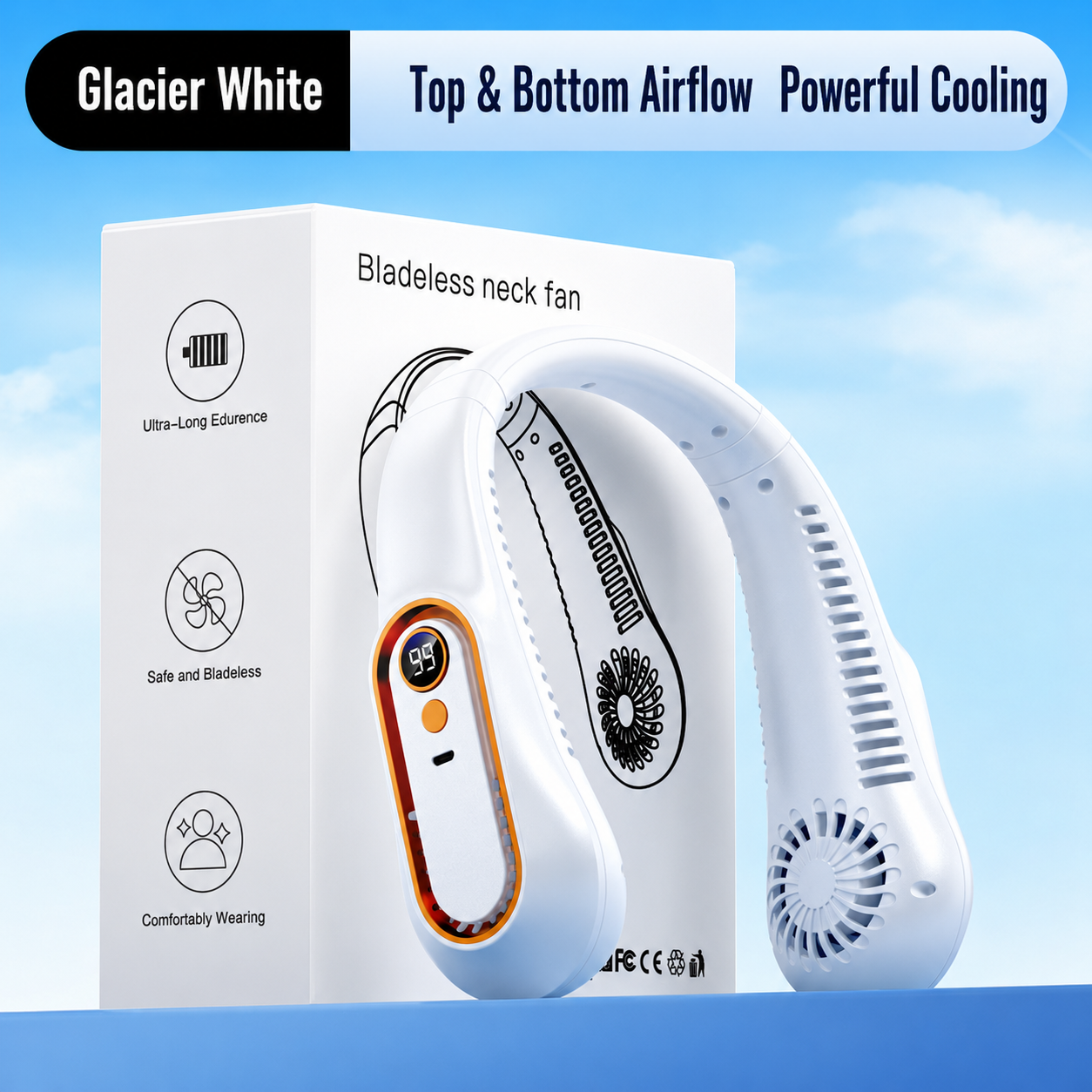 Portable Neck Fan Bladeless Wearable Hands-Free Cooling 5-Speed LED Display