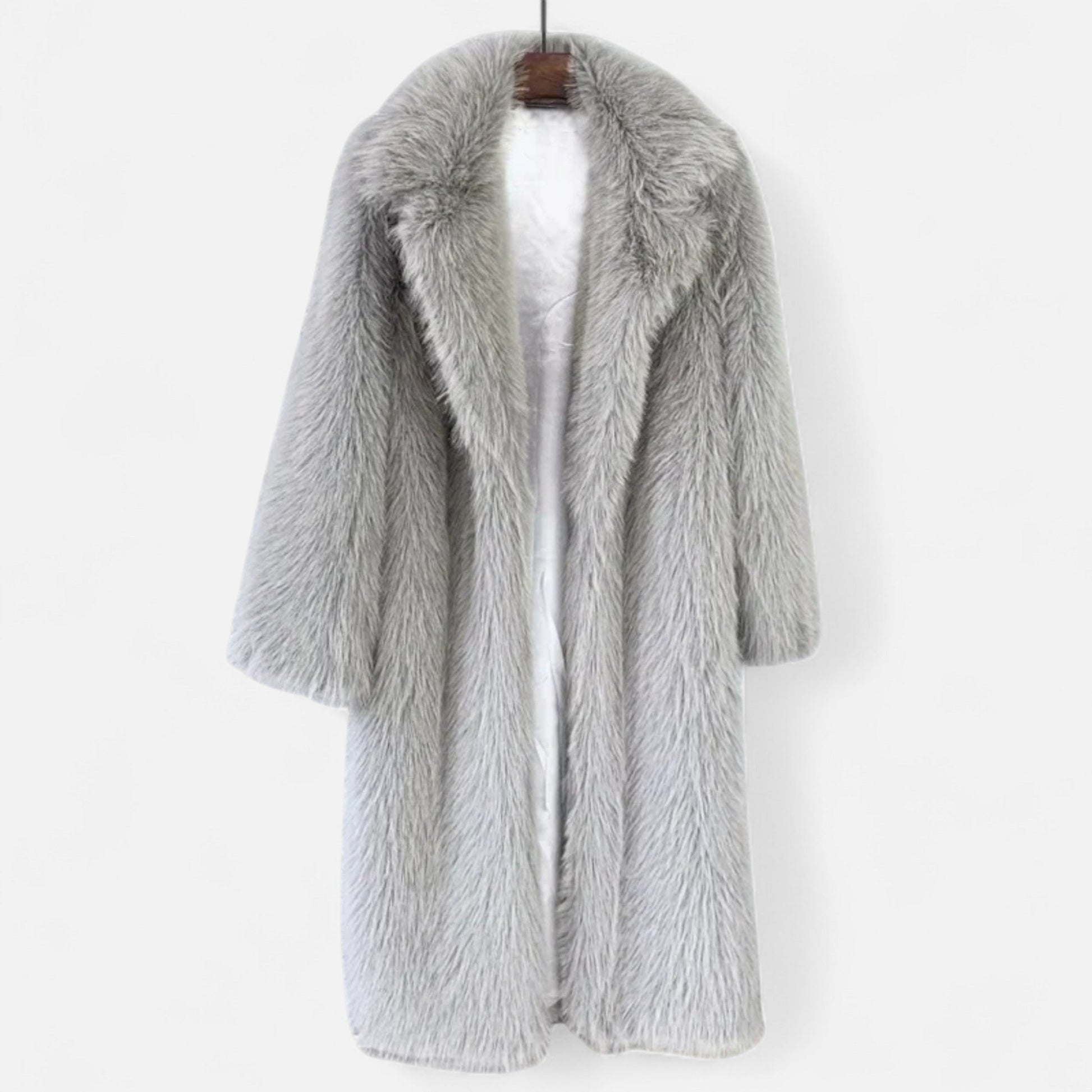 Women’s Timeless Long Fur Overcoat with Turn-Down collar for Cold Season