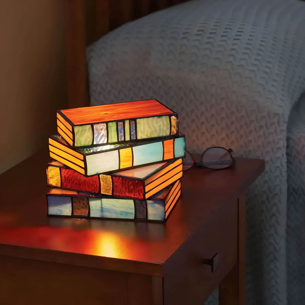 Stained Glass Table Lamp Handcrafted Book Decor