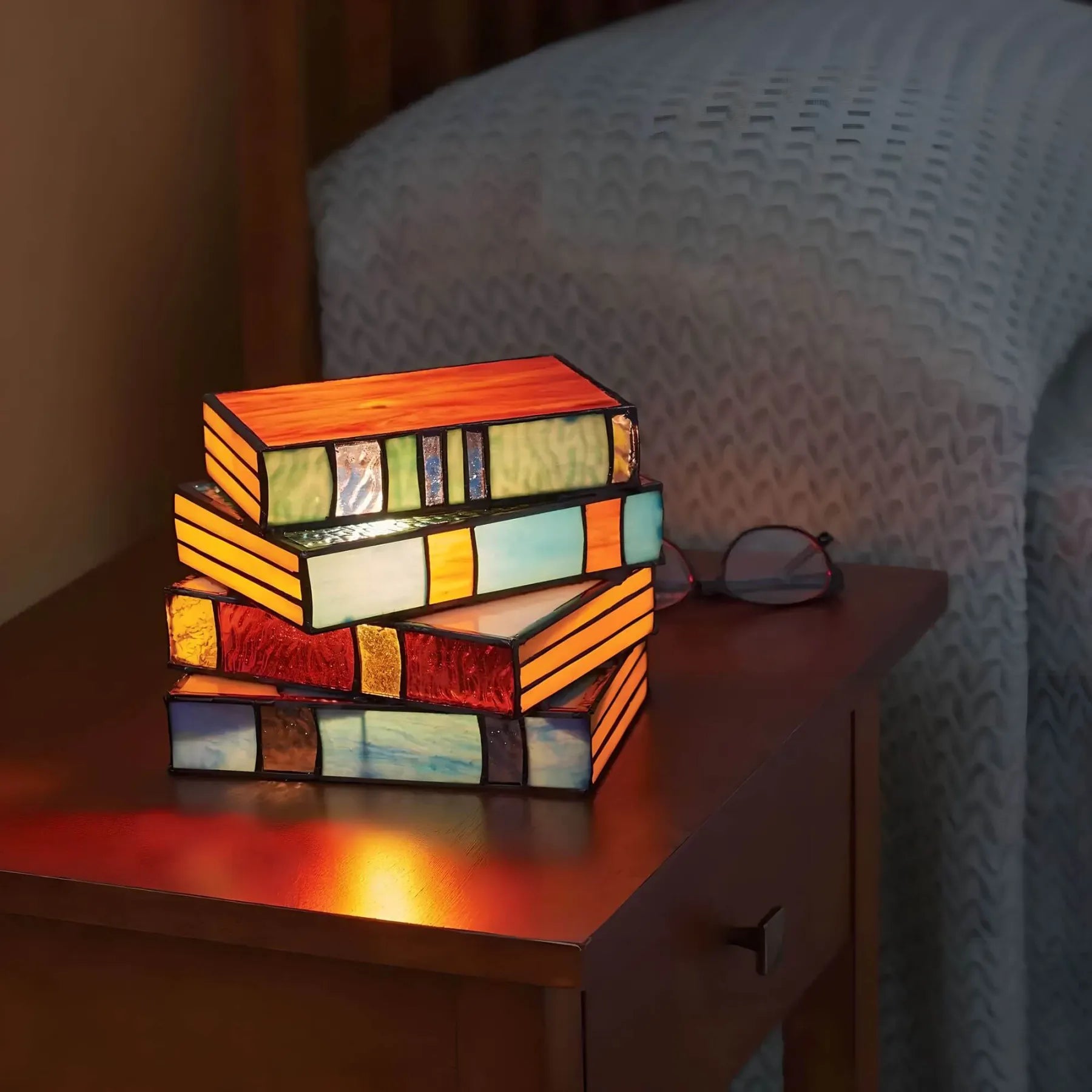 Stained Glass Table Lamp Handcrafted Book Decor