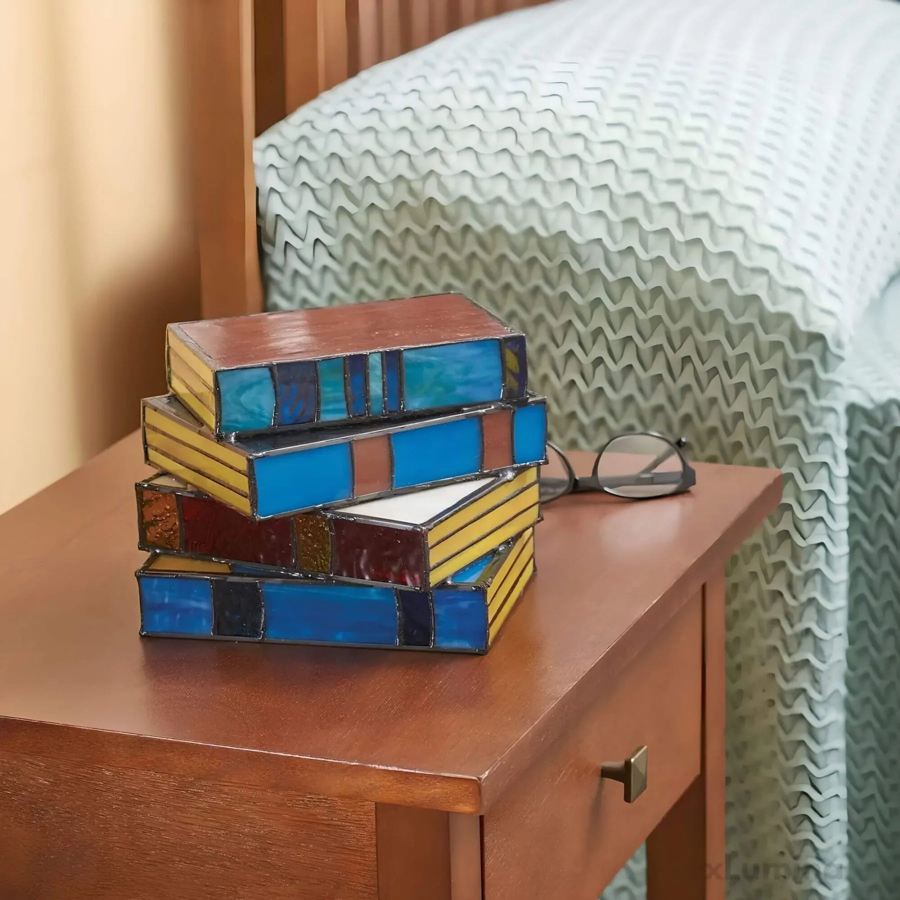 Stained Glass Table Lamp Handcrafted Book Decor - Image 2