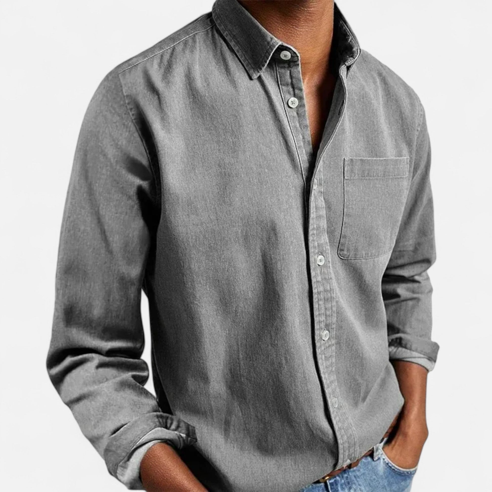 Men’s Formal Solid Button Long-Sleeve Shirt with Turn-Down Collar