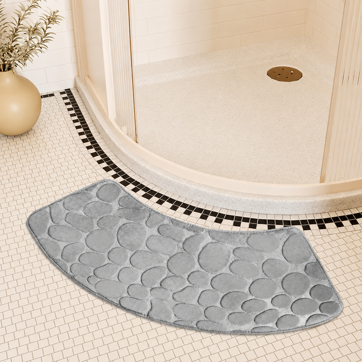 Curved Thickened Non-Slip Bath Mat for Shower and Toilet Floor