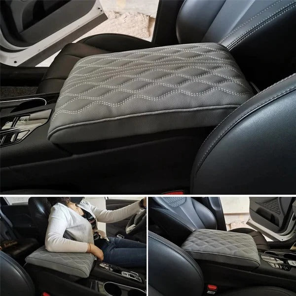 Universal Automotive Armrest Cushion in Quilted Leather Style - Image 2